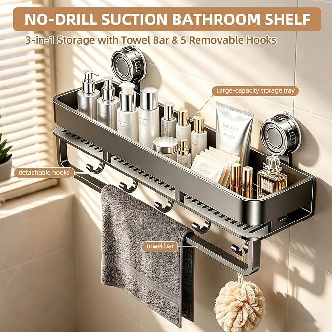 Suction Cup Shower Caddy, No Drilling, Rectangular - Image 2