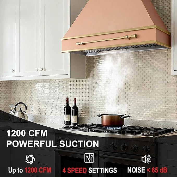 Akicon Range Hood Insert 42 Inch with Heater Sensor, 1200 CFM Bulit-in Kitchen Vent Hood with 4 Speeds, Ultra-Quiet Duct Stove Hood 3CCT LED Lights and Dishwasher Safe Filters
