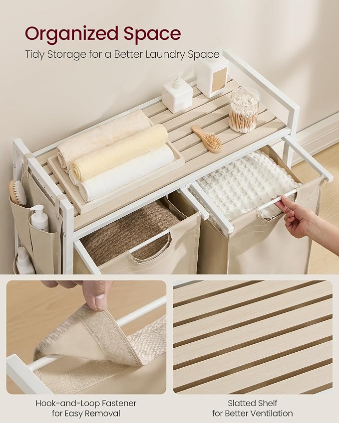 VASAGLE Laundry Hamper with Shelf, 2 Pull-Out Bags, 2 x 12.1 Gallons - Image 4