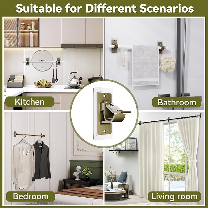 4 Pack Adhesive Curtain Rod Holders No Drilling | Renter Friendly Curtain Rod - Image 7