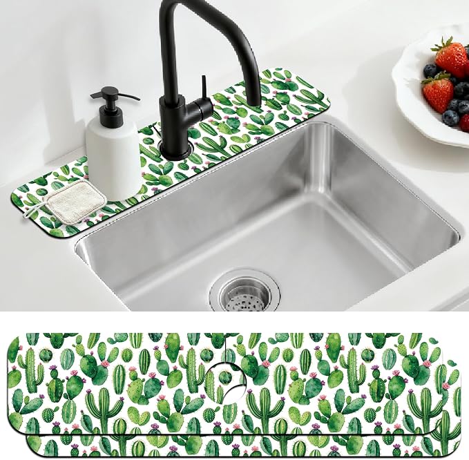 2Pcs Cactus Pattern Kitchen Sink Splash Guard Faucet Mat Tropical Plants by CONCHLERY%E6%97%97%E8%88%B0%E5%BA%97