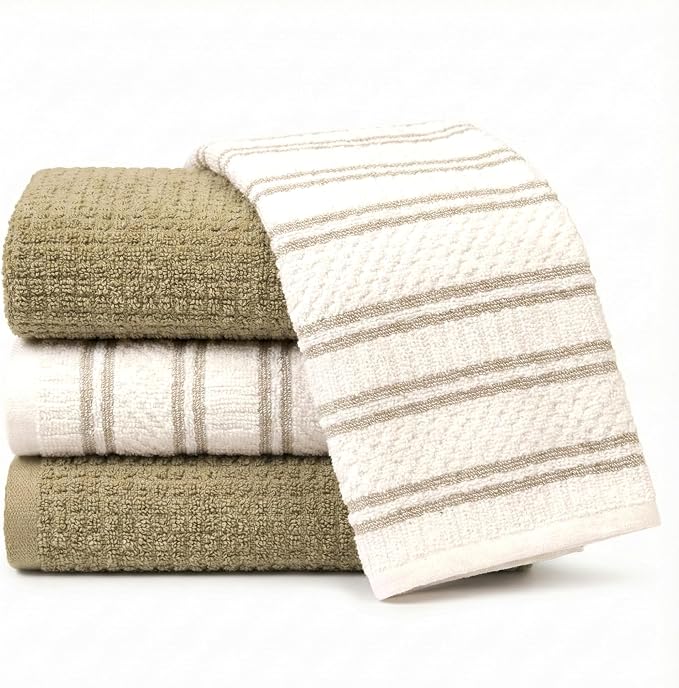 Kitchen Towels Set of 4, Cotton Waffle Weave Dish Towels, 2 Solid & 2 Striped - Image 9