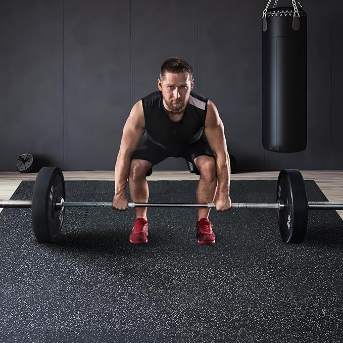 VEVOR 0.56Inch 48sq.ft 12 Tiles Gym Flooring for Home Gym, Rubber Top with High Density EVA Foam, 25 x 25In Gym Floor Exercise Equipment Mats, Interlocking Gym Mats, Puzzle Workout Mats, Black & White