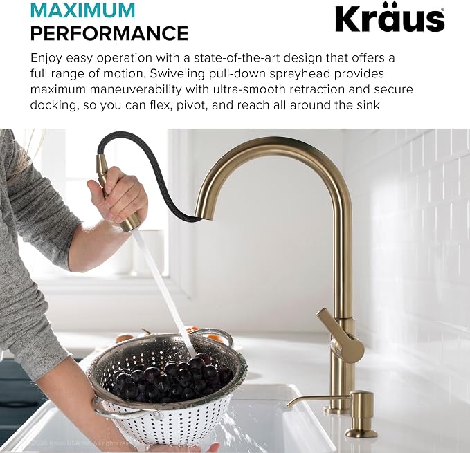 KRAUS Champagne Bronze Pull Down Kitchen Faucet KPF-2820SFACB | 360-degree - Image 8