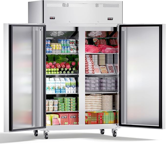Commercial Refrigerator and Freezer Combo, 48" W 2 Door Dual Temperature Zones Freezers, 39 Cu.ft Commercial Refrigerators with 8 Adjustable Shelves for Restaurant Shop Bar