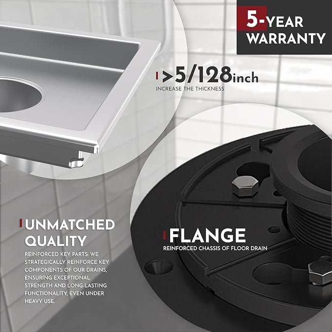 6 Inch Square Shower Floor Drain - Image 3