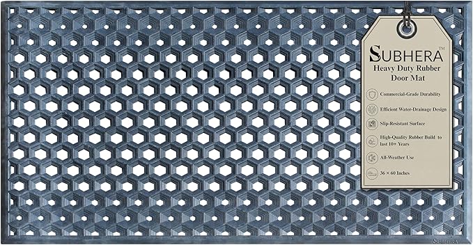 Subhera Heavy-Duty Commercial Rubber Mat, Non-Slip Drainage Mat for Restaurant Kitchens, Bars & Entrances, Anti-Fatigue, All-Weather Floor Safety Mat (1 Pack - 36 x 60 Inches)