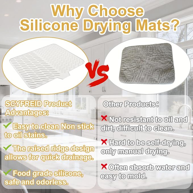 Silicone Dish Drying Mat for Kitchen Counter, Hangable & Roll-Up for - Image 4