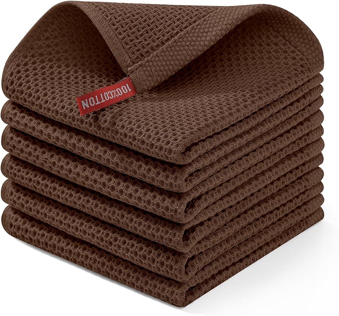 Homaxy 100% Cotton Waffle Weave Kitchen Dish Cloths 6-Pack, Coffee | 12 x 12 by Homaxy