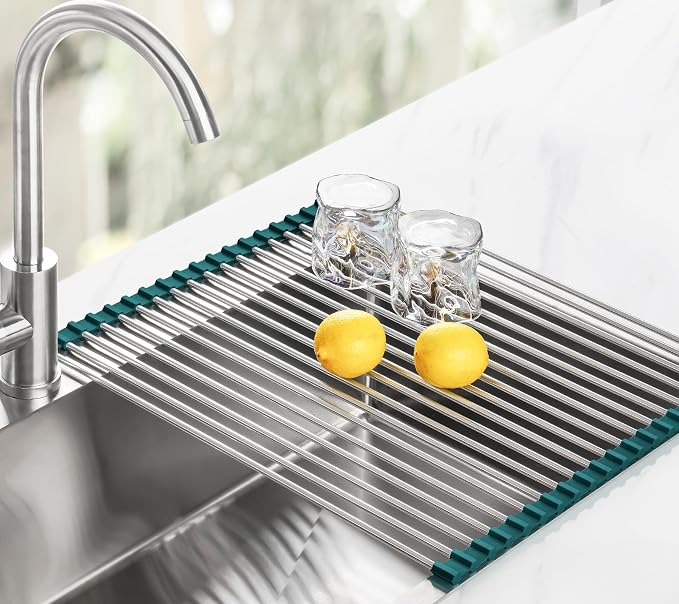 Tomorotec Roll Up Dish Drying Rack Over Sink, 304 Steel, Dark Green | Anti-Slip - Image 8