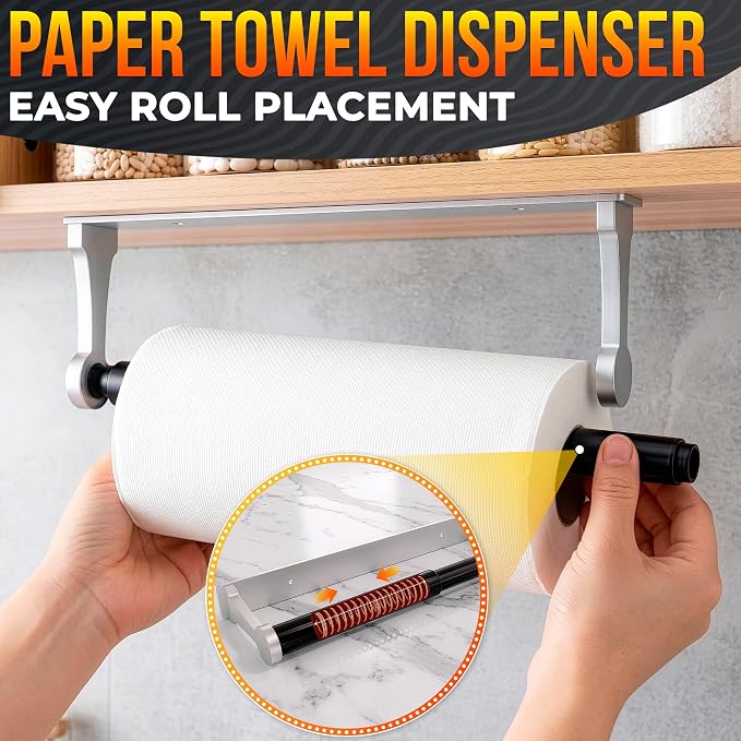Silver Paper Towel Holder Under Cabinet, Space-Saving - Image 6