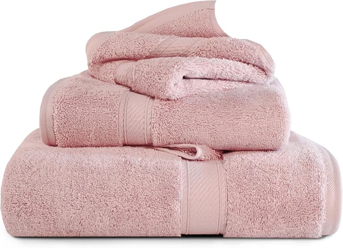 SUPERIOR Egyptian Cotton Ultra Plush & Absorbent, 3 Piece Set, Tea Rose | Quick by SUPERIOR