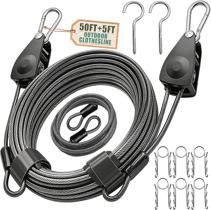 NAZOU Outdoor Retractable Clothesline, 3/16" Coated Steel Wire Rope - Image 9