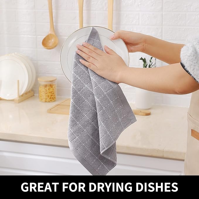 Homaxy 100% Cotton Terry Kitchen Dish Cloths, 6 Pack, Light Grey - Image 4