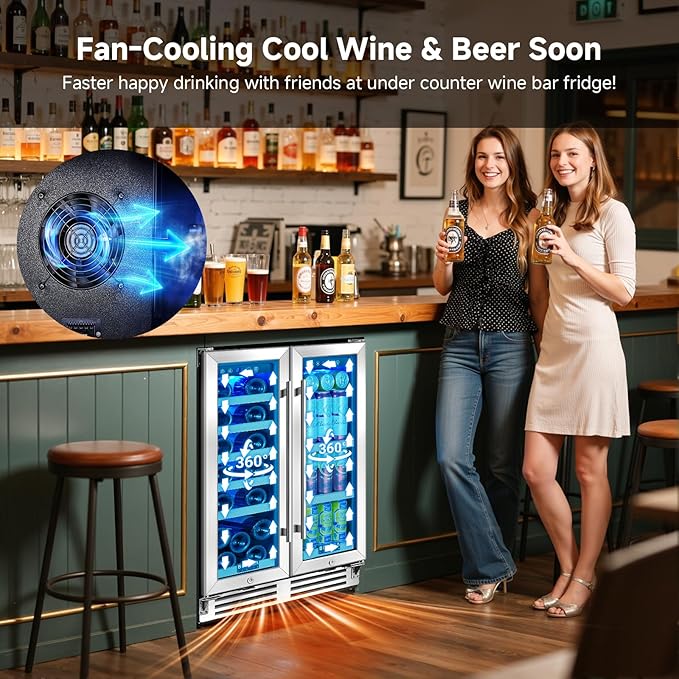 BODEGA 24 Inch Beverage and Wine Refrigerator, Dual Zone Wine Cooler Under Counter, with Independent Temperature Control and Upgraded Compressor, Holds 57 Cans and 19 Bottles
