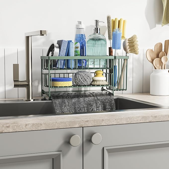 Cisily Sage Green 2-Tier Kitchen Sink Caddy Organzier Rack - Image 7