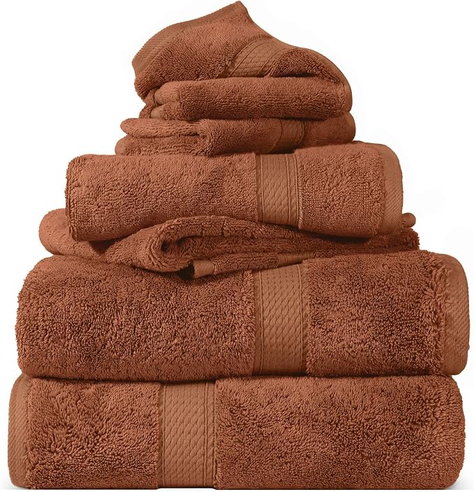 SUPERIOR Egyptian Cotton Ultra Plush & Absorbent, 6 Piece Set, Rust | Quick Dry by SUPERIOR