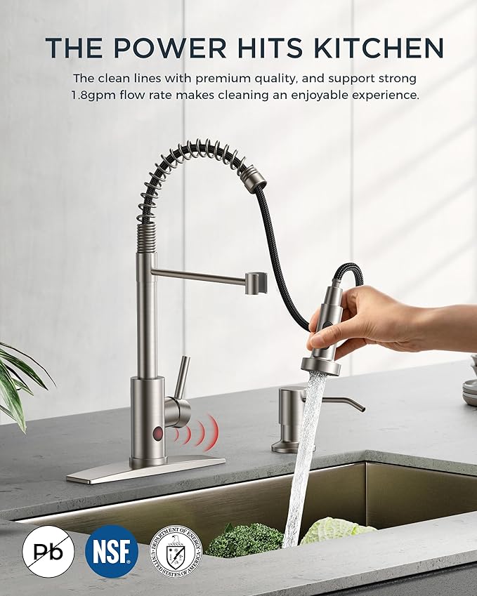 FORIOUS Touchless Kitchen Faucet, Hands-Free, Single Handle, Brushed Nickel | - Image 6