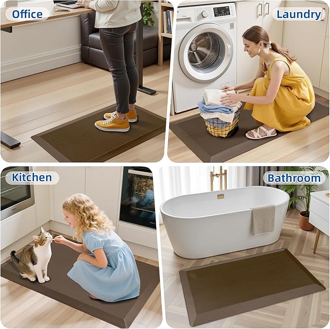 Anti Fatigue Kitchen Mats for Floor, Brown 9/10 Extra Thick Cushioned Standing Desk Mat, Comfort Memory Foam Ergonomic Kitchen Rugs and Mats Non-Slip Waterproof for Office, Kitchen, Sink, 20" x 32"