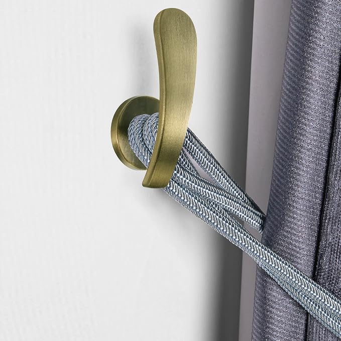 Curtain Holdback, Brass | Decorative Drapery Metal Hook Wall Hanger - Image 3
