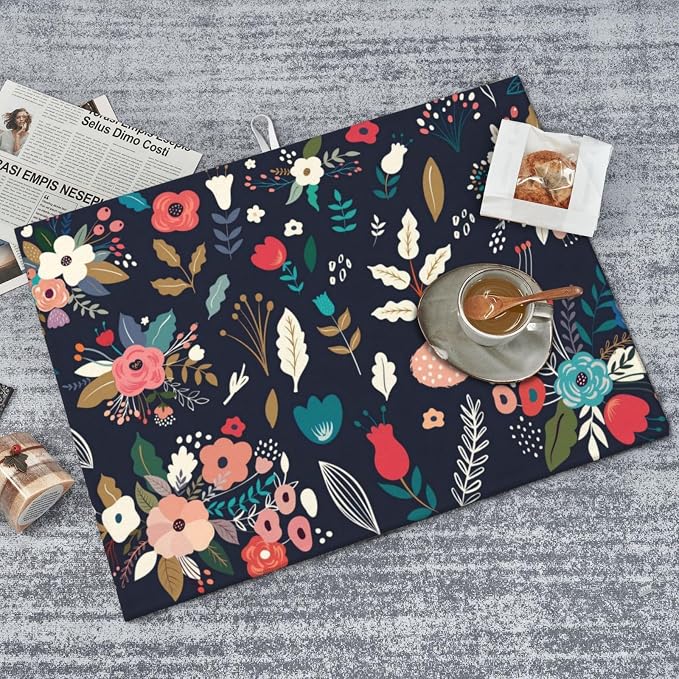 Colorful Flowers Black Dish Drying Mat - Image 8