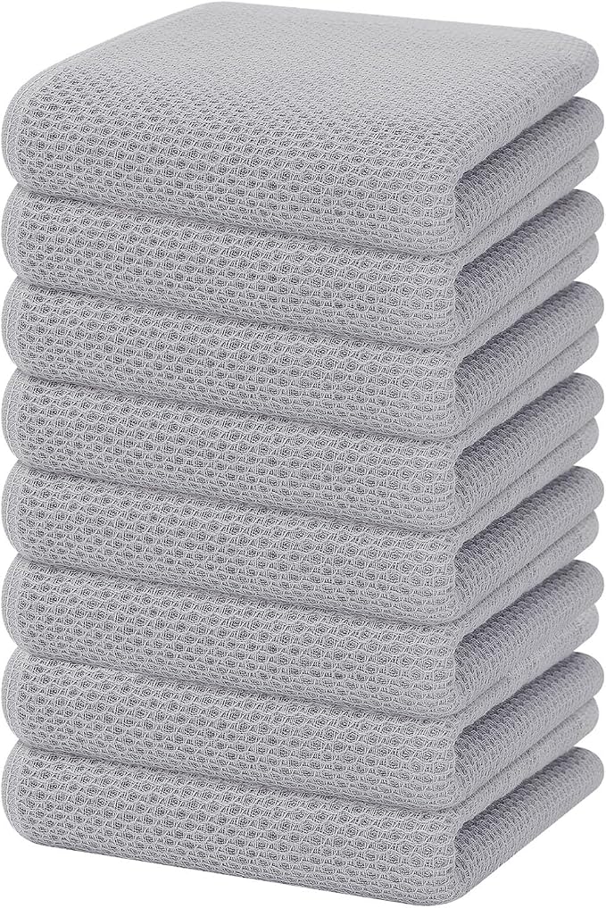 Homaxy 100% Cotton Waffle Weave Kitchen Dish Towels 8-Pack, Light Gray | 13 x by Homaxy