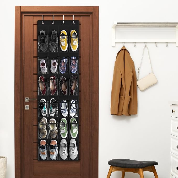 Simple Houseware 24 Pockets Clear Over the Door Shoe Organizer, 4 Durable Metal - Image 6