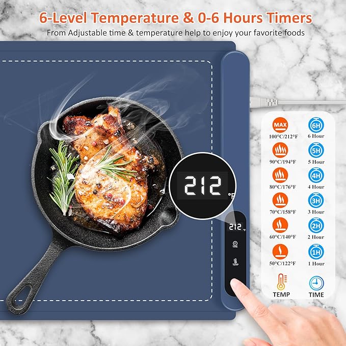 OcePor Warming Mat for Food,(XXL 36"x16") Electric Warming Tray,Extra Large Food Warmer Mat,Warming Pads for Food,Portable Heating Mat for Buffet,Parties,Buffets Party (Blue + Heat Insulation Pad)