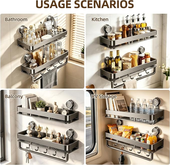 Suction Cup Shower Caddy, No Drilling, Rectangular - Image 6