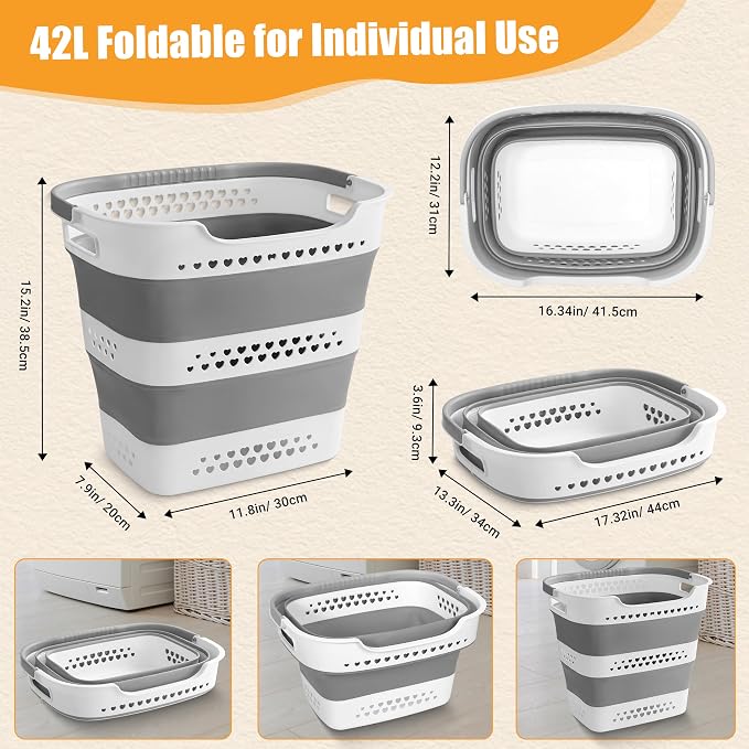 2 Pcs 42L Collapsible Laundry Baskets- Foldable Laundry Basket - Image 3