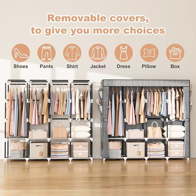 VTRIN Portable Closet for Hanging Clothes 67 Inch Wide Large Capacity Portable - Image 5