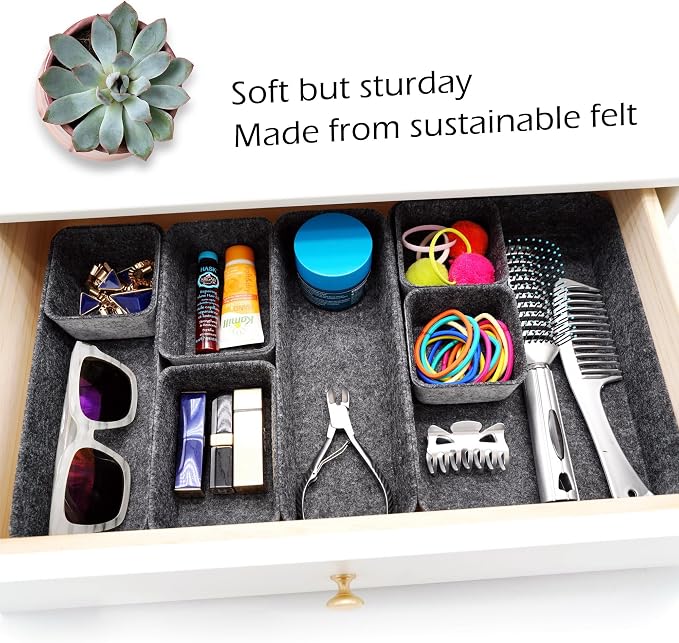 Minimalist Felt Desk Drawer Organizer 8-Piece Charcoal Storage Bins - Image 4