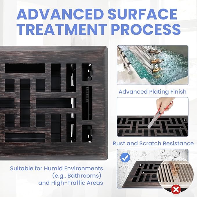 4x10 Inches Heavy Duty Walkable Floor Register Easy Adjust Air Supply Lever Floor Vents - Seattle Design - Vent Cover for Home Floor - Oil Rubbed Bronze