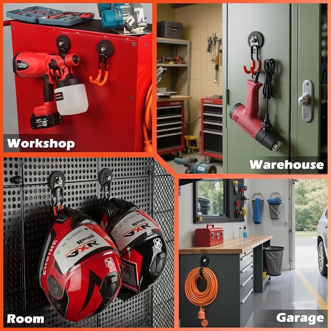 ULIBERMAGNET New Upgraded Garage Strong Magnetic Hooks, 4 Pack Heavy Duty Large - Image 8
