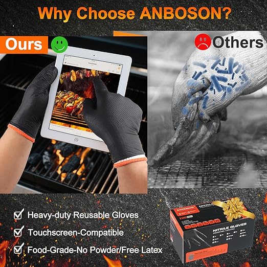 BBQ Gloves for Cooking Baking Grilling, 100 Count Disposable Nitrile Gloves and 4 Count Cotton Glove Liners Washable (10mil Nitrile, X-Large)