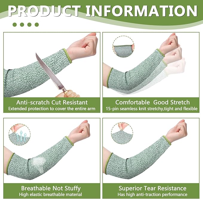 Sintege 3 Pairs Arm Protectors for Thin Skin and Bruising Cut Resistant Forearm Sleeve Level 5 Arm Burn Protection Sleeve(12.6 Inch,Black, Grey, Green)