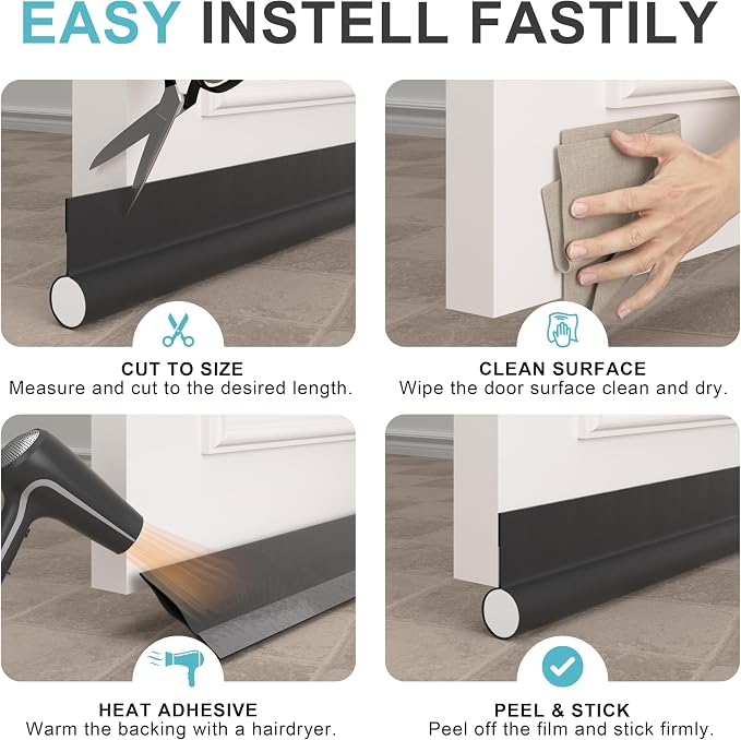 Door Draft Stopper Bottom One Sided Door Draft Blockers，37" Cutable Under Door - Image 9