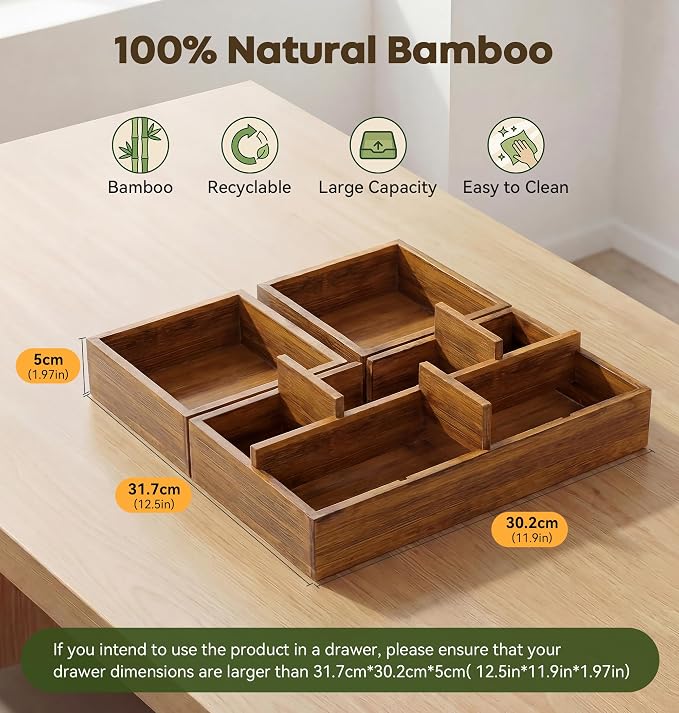 KOCWELL Bamboo Desk Drawer Organizer - Image 3