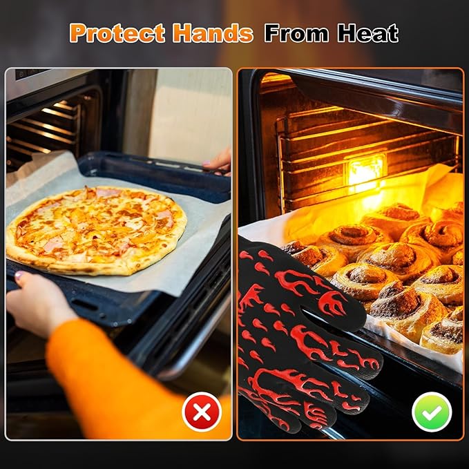 1-Pair BBQ Gloves, 1472°F Heat Resistant Non-Slip Grilling Oven Gloves for Barbecue/Baking/Cooking [L Size, Red]