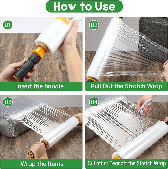 2 Rolls Stretch Wrap 15"x1000 Feet Stretch Film Shrink Wrap Packing Moving - Image 3