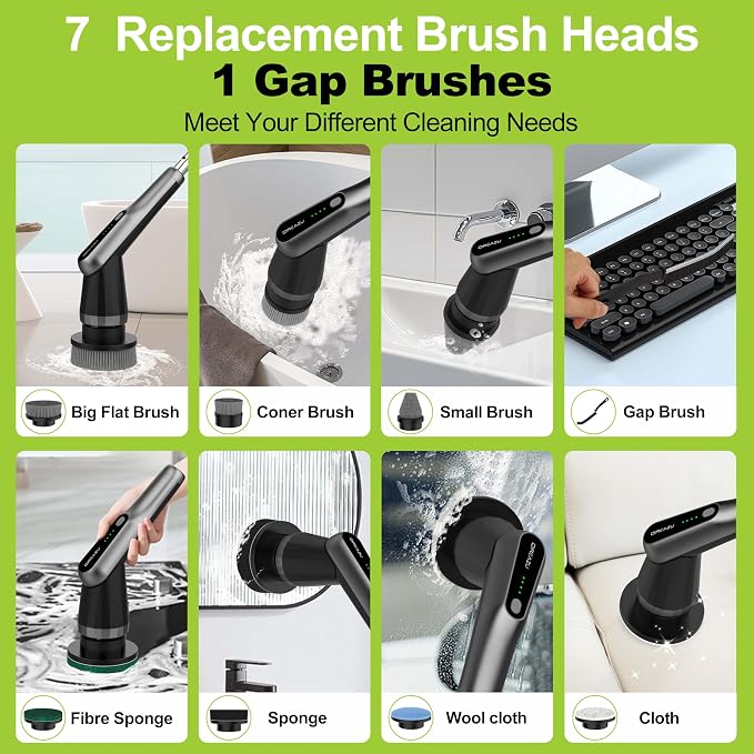 Dreazu Pro Electric Spin Scrubber, 10-in-1 Shower Scrubber & Retractable Long - Image 3