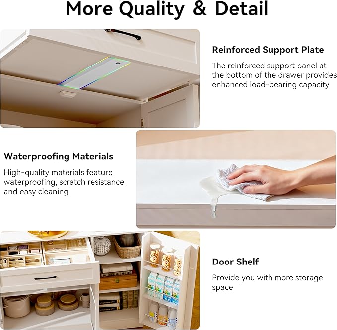72" Kitchen Pantry Cabinet with LED Light and Charging Station Tall Pantry Storage Cabinet with Adjustable Shelves and Door Shelves Modern Kitchen Hutch with Microwave Stand and Countertop