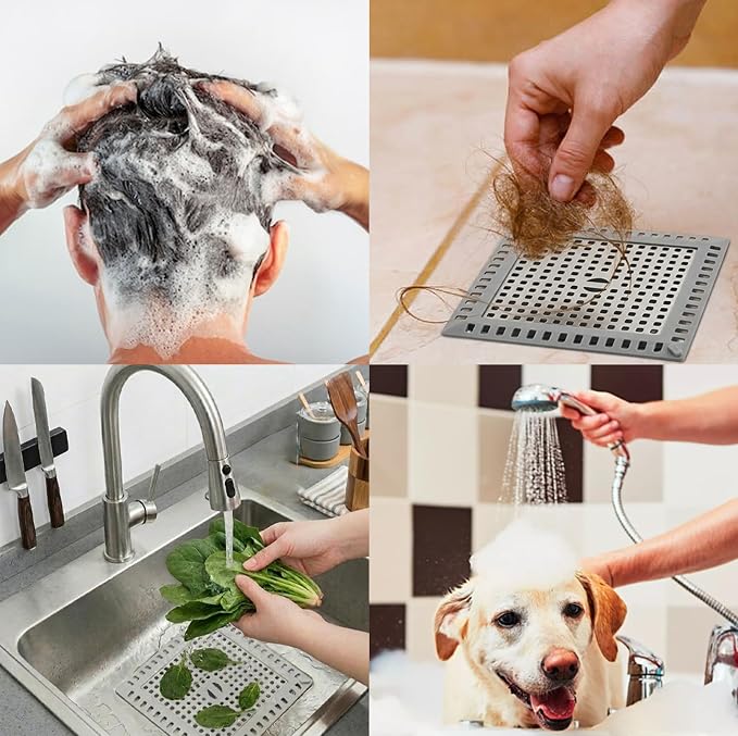 2 Pack Square Shower Drain Hair Catcher Stainless Steel | Anti-Clog Hair Stopper - Image 2
