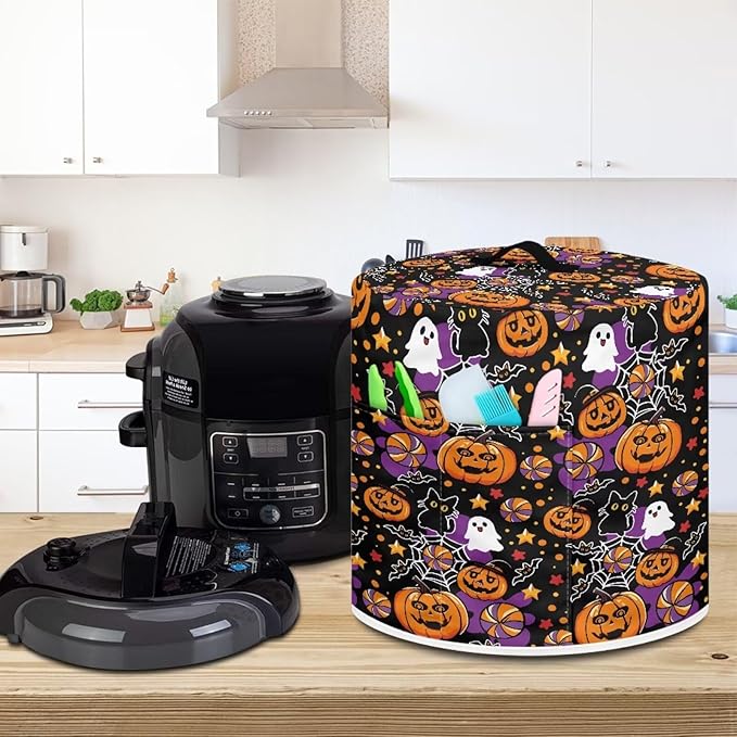 3 Quart Pressure Cooker Dust Cover with Top Handle and Storage Pocket Kitchen Appliance Decoration Halloween Theme Pumpkins Print Air Fryer Rice Cooker Dust Covers