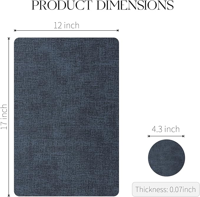 MOSAYT Faux Leather Placemats Set of 6, Heat Resistant Wipeable Washable Vinyl Place Mats with Coasters, Waterproof Oil Proof Table Mats for Kitchen Dining Party Outdoor, 12" x 17", Navy Blue
