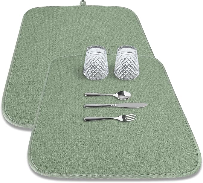 Kitsure 2 Pack Dish Drying Mat for Kitchen Counter, 3-Layer Ultra Absorbent Pad by Kitsure