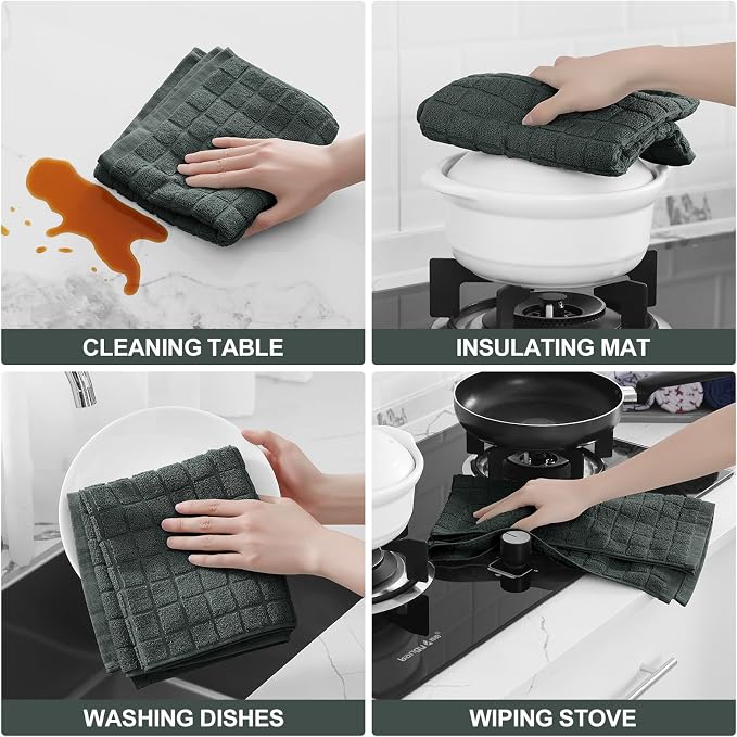 Homaxy Large Premium Cotton Kitchen Towels 16"x 28", 8 Pack, Dark Green - Image 4