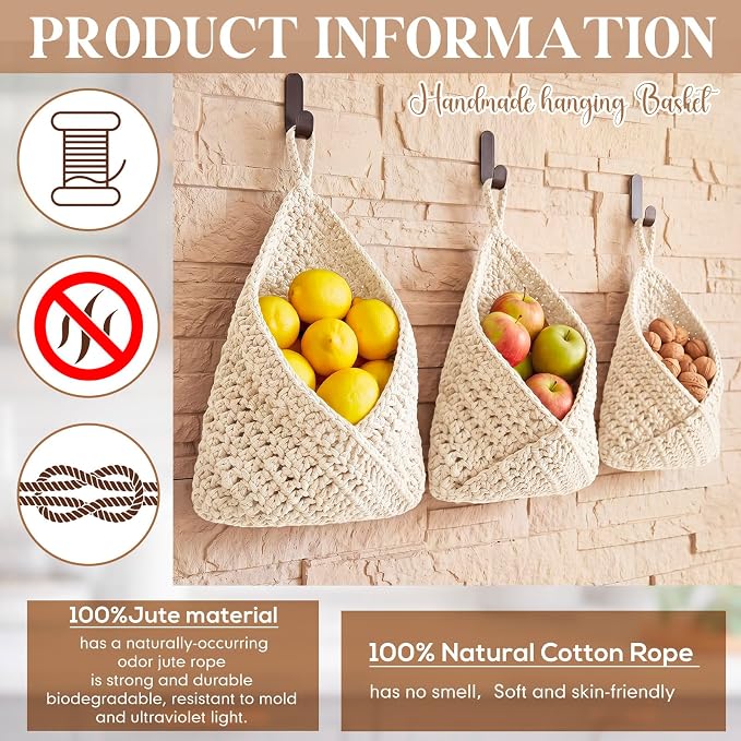 Honeydak 3 Hanging Baskets, Cotton Rope - Image 6