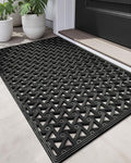 DEXI Front Door Mat Outside Entrance Rubber 24x36, Welcome Floor Doormat Heavy Duty Non Slip, Dirt Trapper Waterproof Exterior Entry Mats All Weather for Patio Entryway Drainage, Black