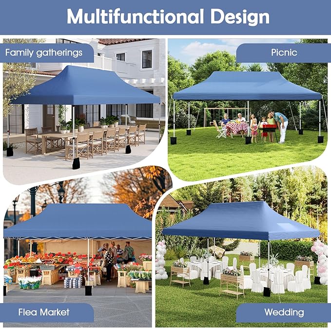 Tangkula 10x20 Ft Pop Up Canopy, Instant Setup Tent with 6 Sandbags, 12 Stakes & 6 Ropes, UPF 50+ Portable Outdoor Canopy Tent with Carrying Bag for Camp, Beach, Patio (Blue)